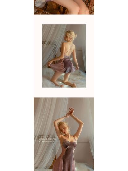 Velvet Lace Mesh Heart Pajama Set: Strappy Nightgown & Robe