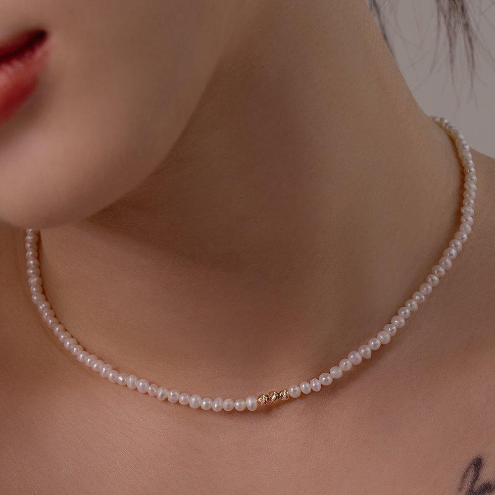 14K Parte Natural Freshwater Pearl Choker Necklace W