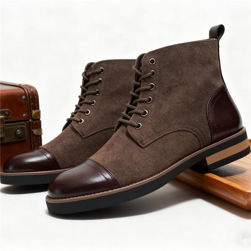 Men's Leather Lace - Up Ankle Boots Retro Color - Block Formal Casual Boots Comfortable Non - Slip Dress Boots For Daily Wear