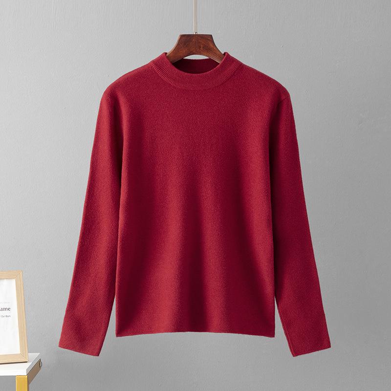 Women's Autumn/Winter Loose Knit Sweater - Half-High Collar, Long Sleeve, Solid Color