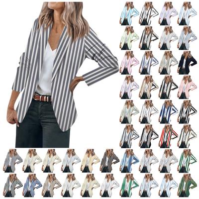 Women's Jacket Long Sleeve Cardigan Collar Stripe Single Button Business & Leisure Top