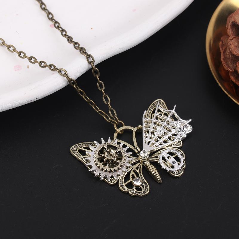 Nice Butterfly Pendant With Various Gears Mechanical Steampunk Necklace Vintage Jewelry Gift