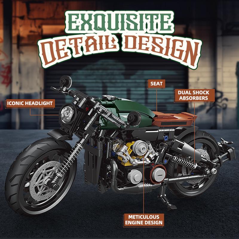 1:8 Retro Cruiser Motorcycle MOC Building Blocks Set Classic Motorbike MOC Model Technical Vehicles Kit Collectible Gifts Adult