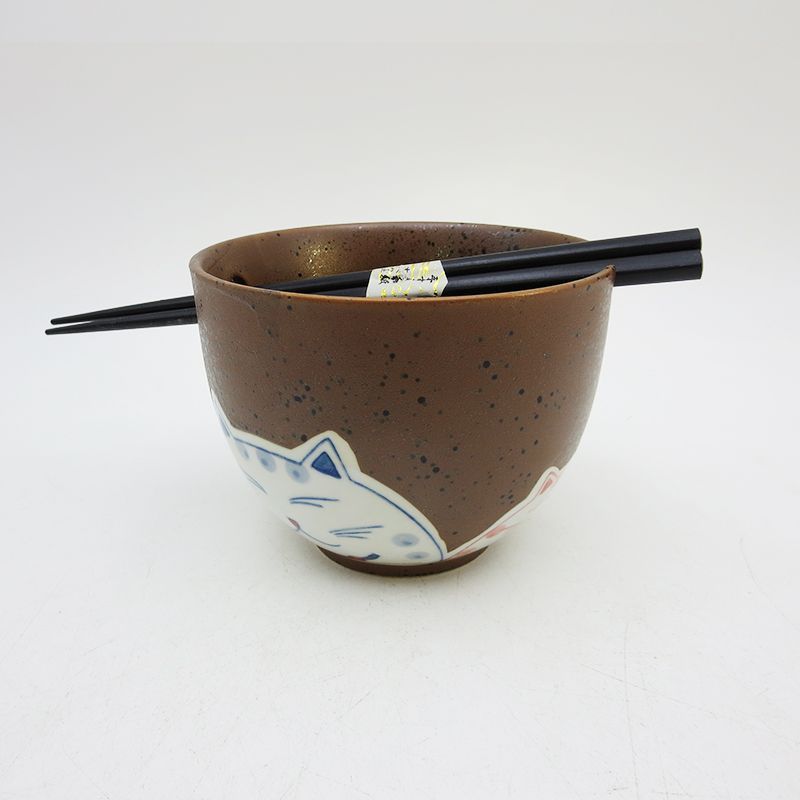 BEPAN Japanese Owl Chopstick Bowl Single Tableware Household Instant Noodles with Perforated Ceramic Simple Rice Bowl