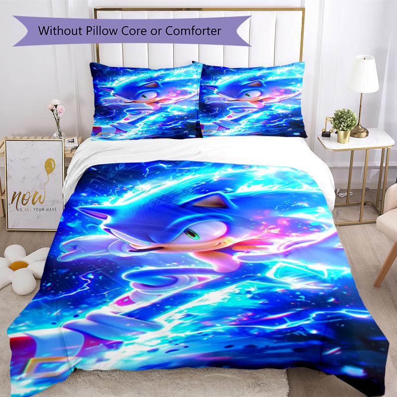 3pcs Sonic Bedding Set Duvet Cover Closure Includes 1 Duvet Cover & 2 Pillowcases, Soft and Comfortable for All Seasons.