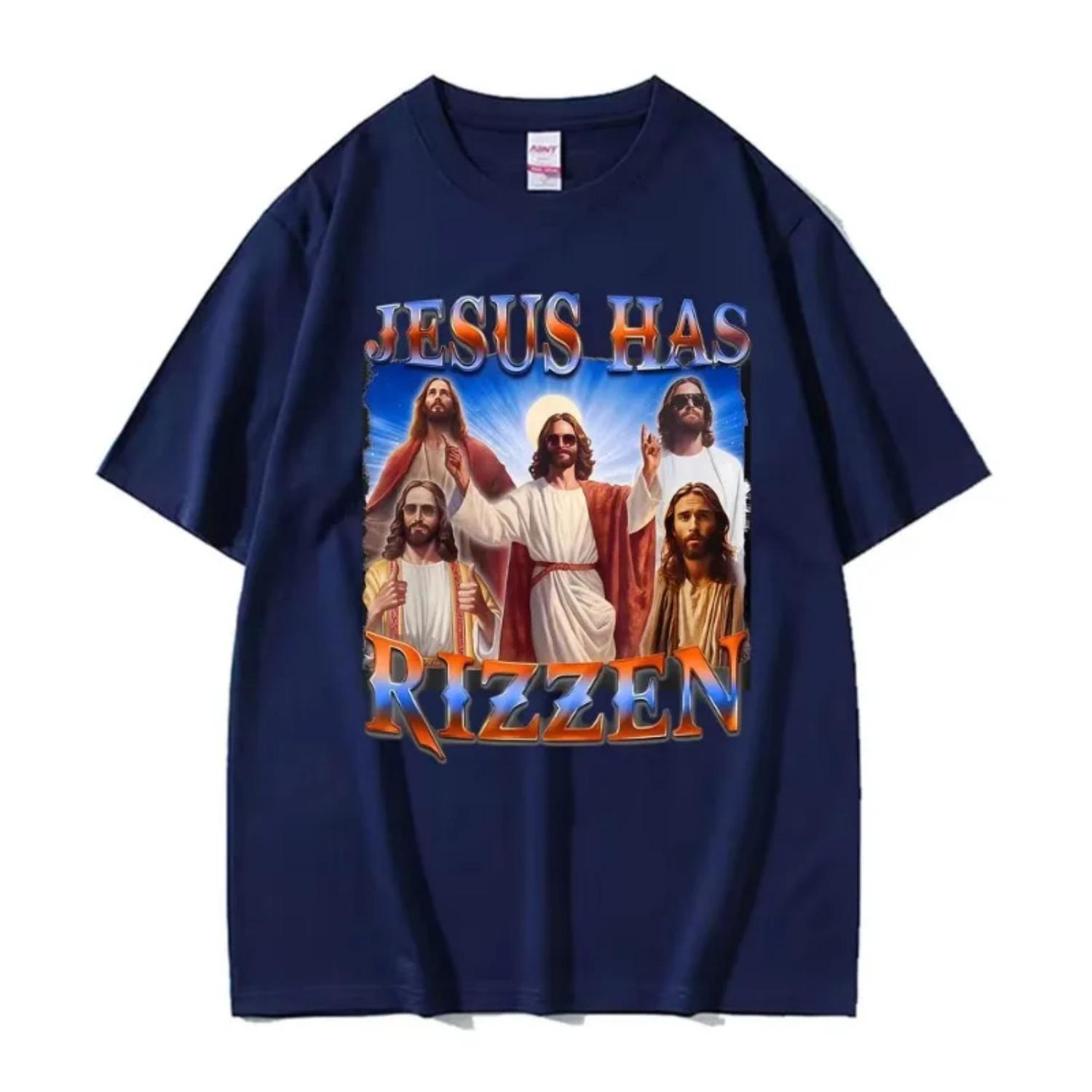 

Funny Jesus Has Rizzen Graphic T-shirts Men Women Fashion High Quality Hip Hop Trend T Shirts Comfort Oversized Hot Sale T-shirt S чёрный