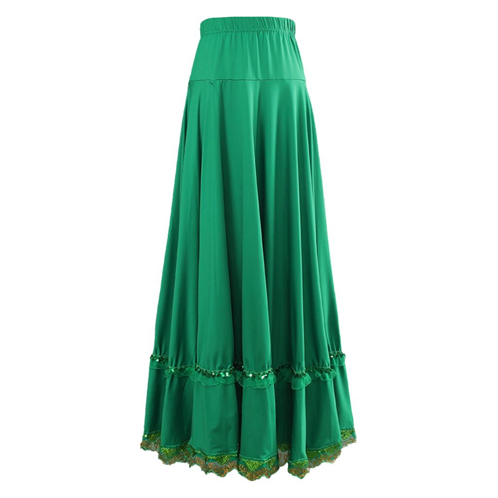 Gonna da ballo a ruota intera professionale per donna: Vita Alta Elastica con Bordino in Pizzo Arricciato per Quadriglia, Ballo da Sala & Flamenco