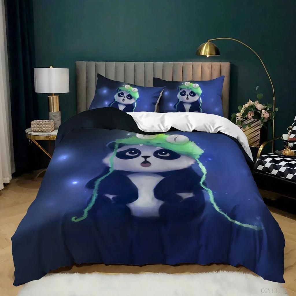 Duvet Cover Pillowcase Panda Bedding Set, Home Bedroom Large King Microfiber Duvet Cover Set, Boys & Girls Gifts