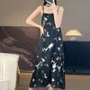 Women's Silk Satin Spring and Summer Floral Halter Dress Show Temperament Elegant Loose National Style Slimming Dress