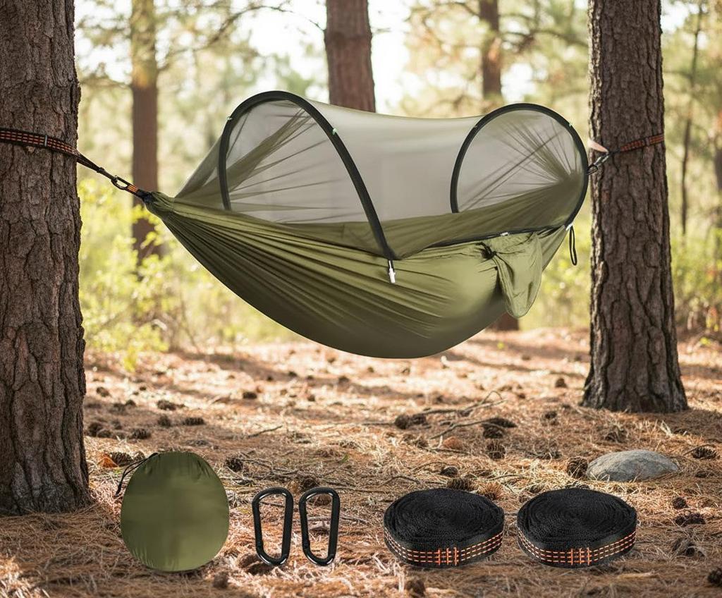 Portable Anti-Mosquito Camping Hammock with Automatic Quick-Opening