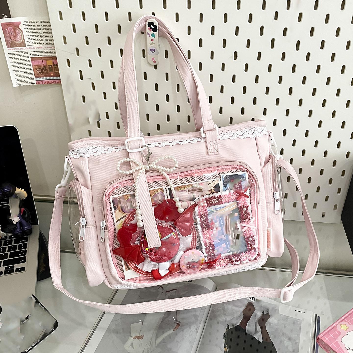 

Милая японская сумка ита в стиле Y2K, прозрачная сумка-тоут через плечо, большая вместимость, повседневная сумка кроссбоди, сумки для DIY-дисплея One Size розовый