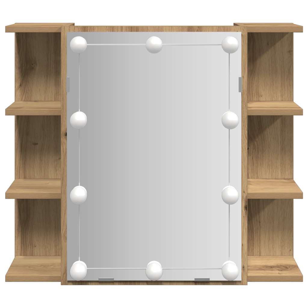 Mirror Cabinet with LED Lighting Artisan Oak Finish 70 X 16.5 X 60 Cm