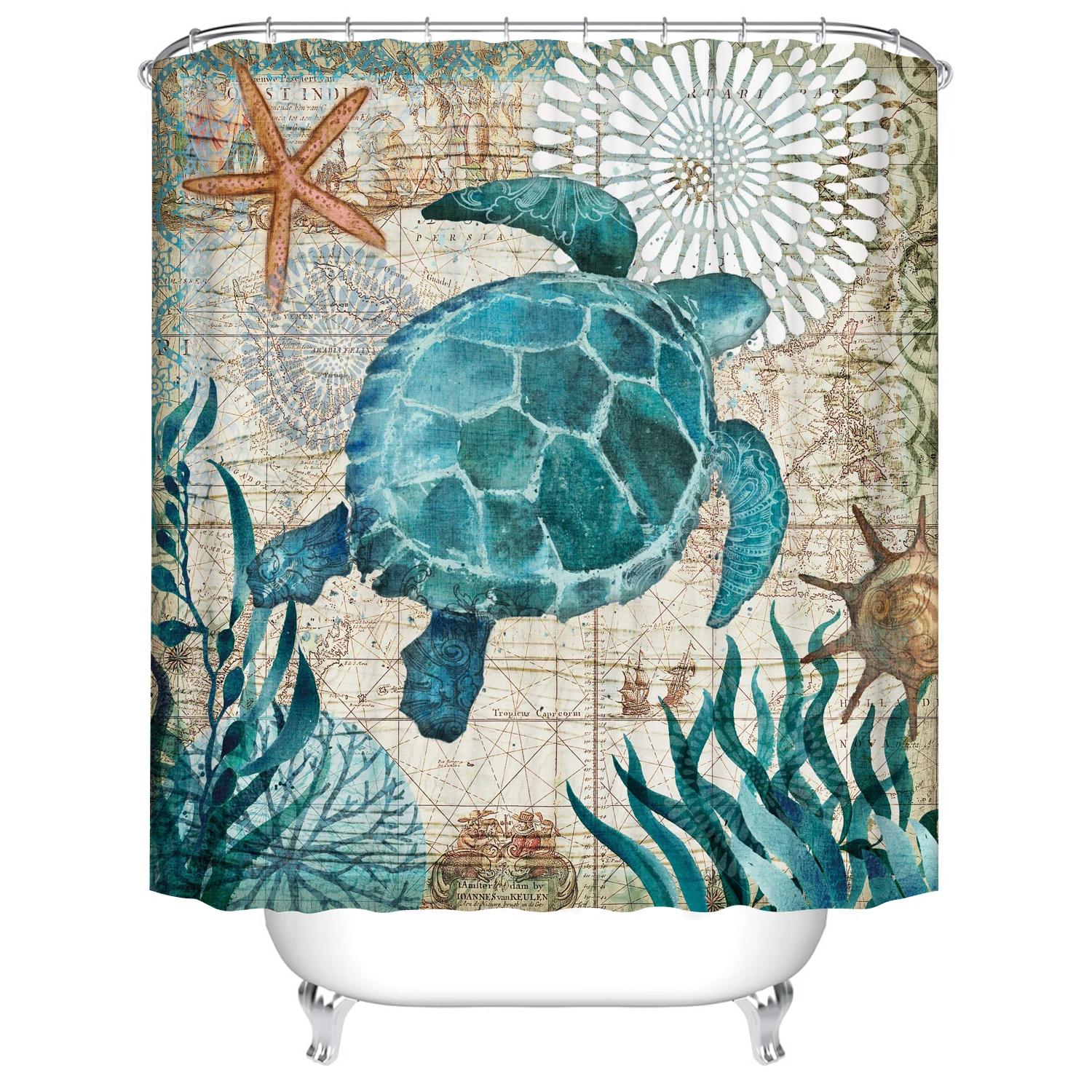 

Cartoon Dolphins, Whales, Octopuses, Turtle Oasis Shower Curtain Bathroom Shower Curtain Frabic Waterproof Polyester Curtain W60H190(CM)-1 Pcs