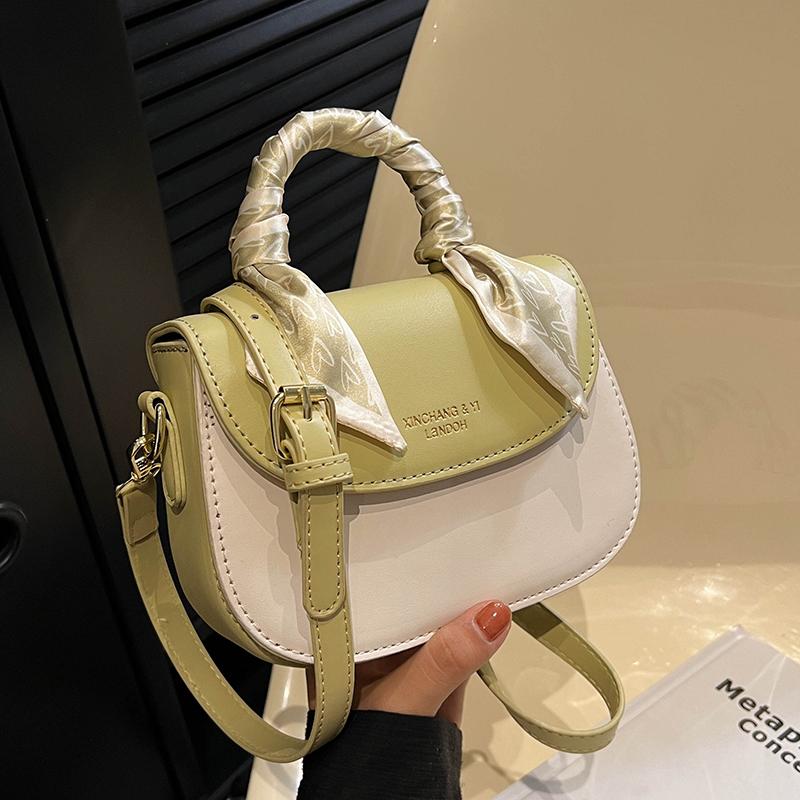 Women Crossbody Bag Scarves Decor Contrast Color Flap Female Small Handbag Korean Fashion Trend Ladies Shoulder Bag  New