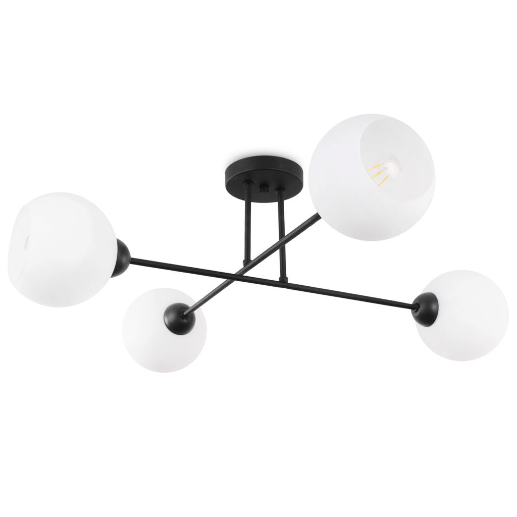 Asturia Black Ceiling Lamp 4-Flat White Lampshade E27