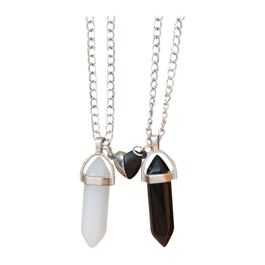 Hexagon Pendant Necklace Couple Magnetic Necklace Natural Stone Crystal Quartz Pendant Necklace Jewelry