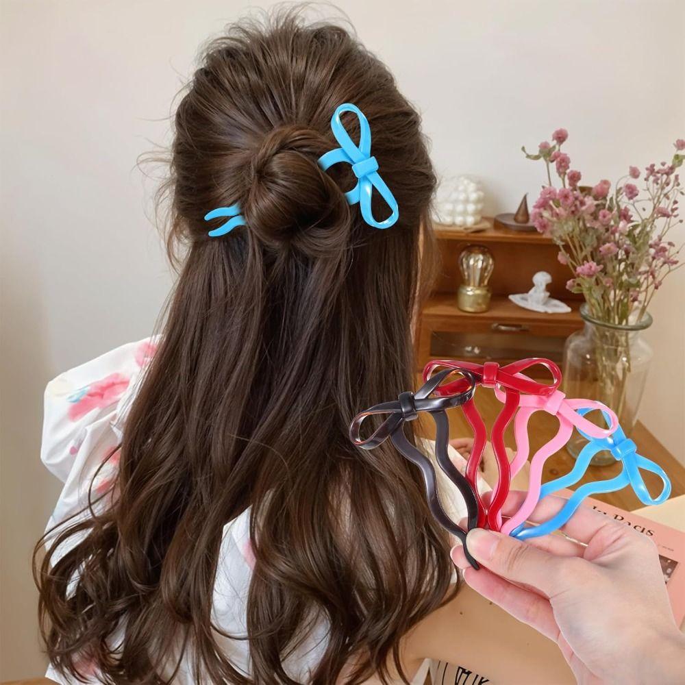 Candy Color Bow Hair Pin U-Shaped Acrylic Bow Hair Pins New French Hair Pin  Hairpin Accessories