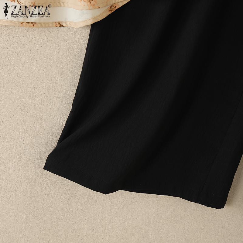 ZANZEA Women Floral Print Blouse and Pants Casual Two Piece Suit Sets