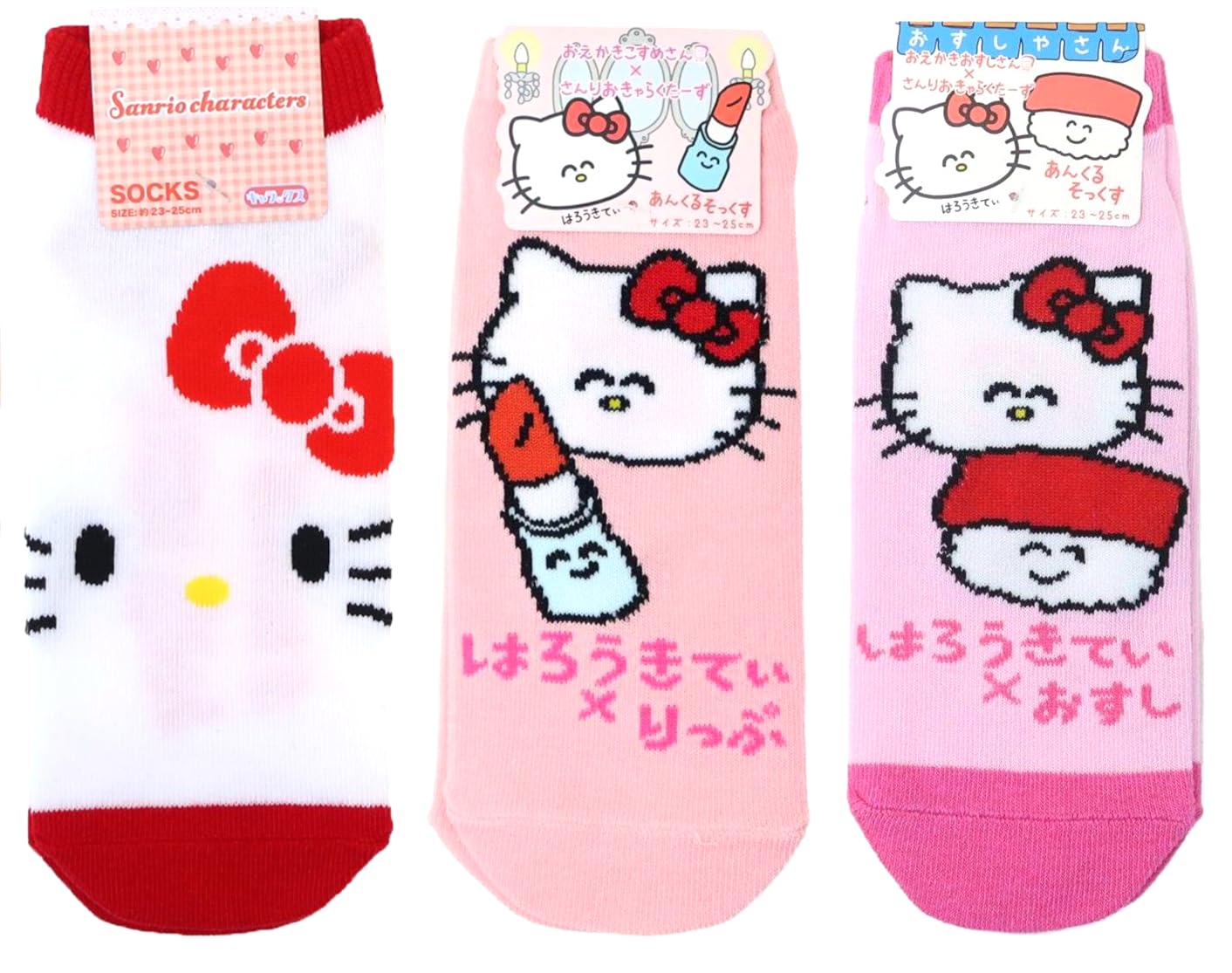 

[Small Planet] Набор женских носков Hello Kitty, 3 узора (Рисунок Hello Kitty x Lip Pink, Sushi Tuna Pink, Face Red)