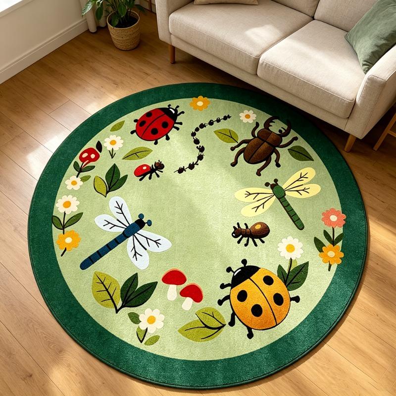Cute Cartoon Insect Pattern Round Rug Stylish Unique Home Decor Living Room Carpet Fashion Fresh Bedroom Bedside Floor Mat