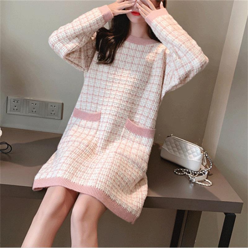 

Medium and long sweater skirt women s loose pullover long sleeve autumn and winter new knitted dress thick one size fits all