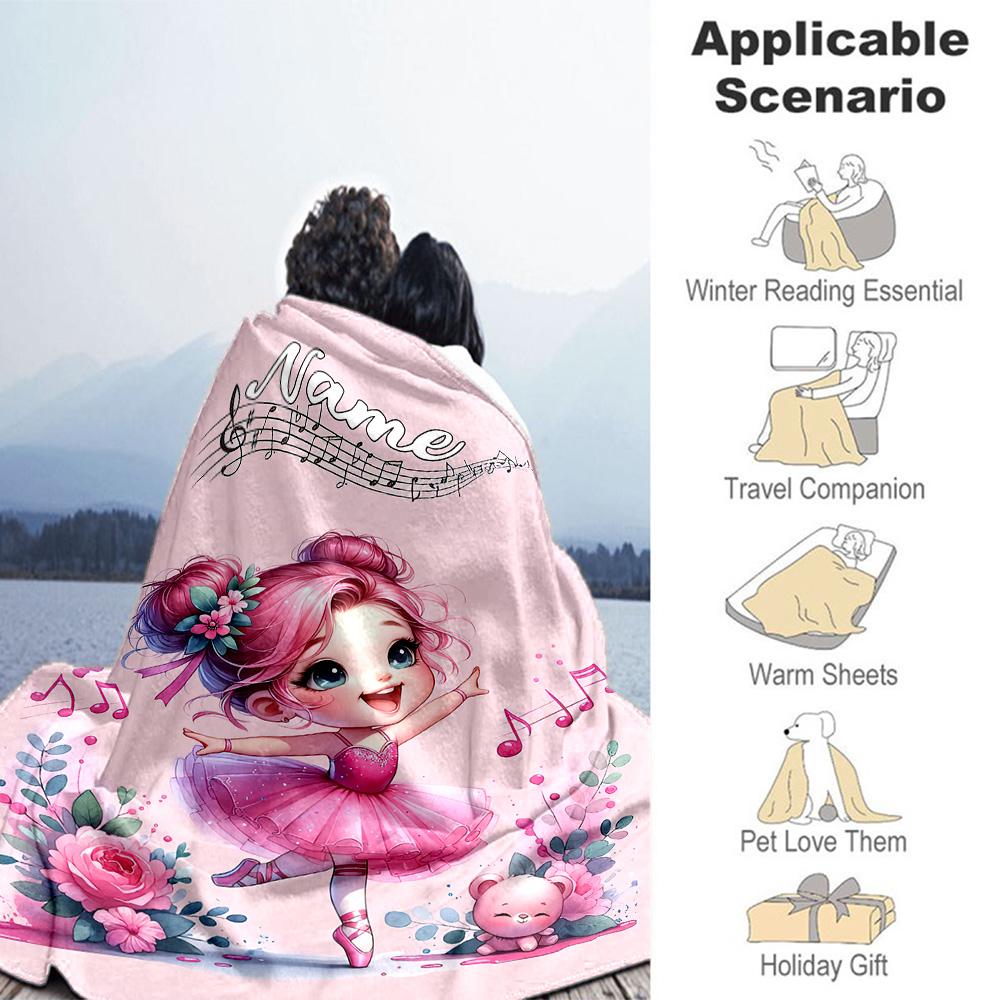 Dance Notes Personalized Text Blanket Lightweight Personalized Blanket Ultra-Soft Versatile for Nap Office Chair Living Room Chair