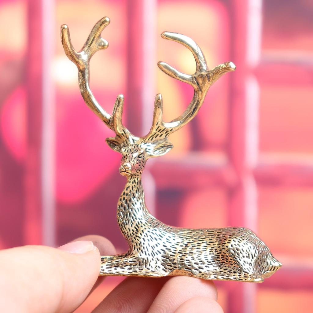 Brass Deer Figure Home Decor Ornament Creative Home Office Desktop Deer Ornament Crafts Tea Pet Decoration