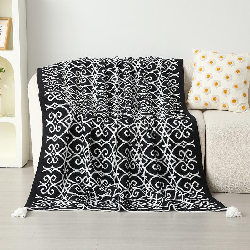 Bohemian Style Knitted Throw Blanket Sofa Bed Office Nap Cozy Lightweight Acrylic Warm