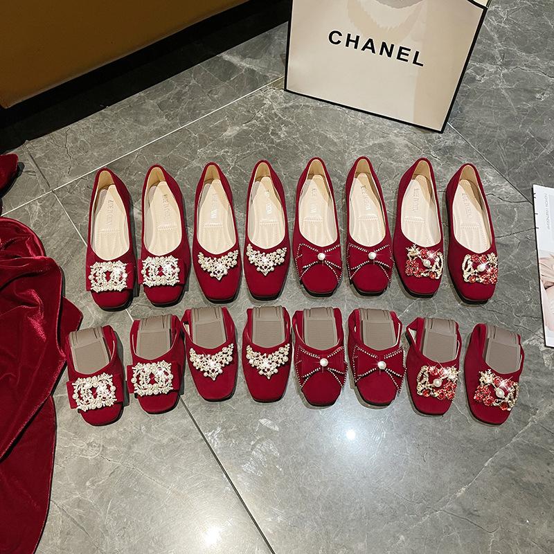 Xiuhe Red Non-slip Two-wear Bridal Shoes, Wedding Shoes, Women's Flat-bottomed Fashion Women's Shoes, Shallow-mouth Pregnant Women's Single Shoes, We