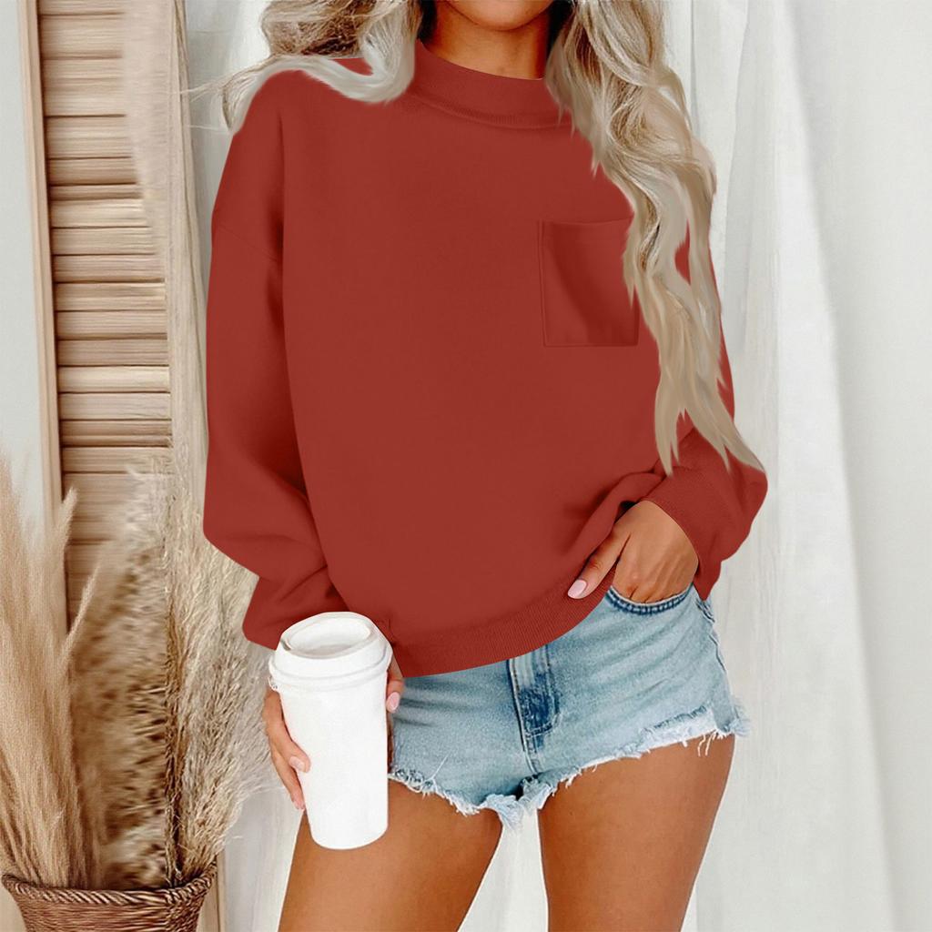 Women's Casual Fashion Round Neck Long Sleeve Sweatshirt With Pockets