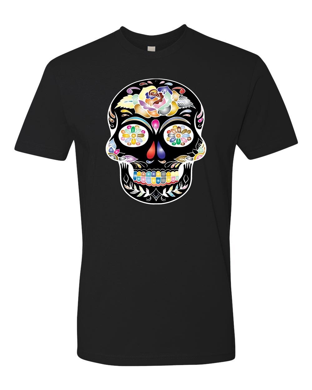

Halloween Skull flowers T-shirt Black Unisex Cotton Tee Size S-XL Catholic 5XL різнокольоровий