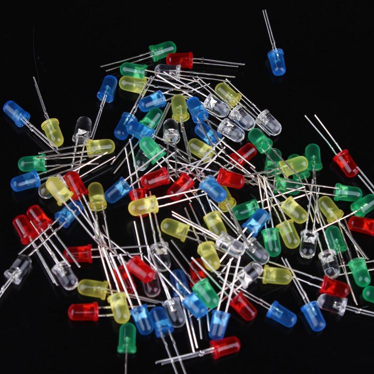 100-Piece LED Lamp Beads 3MM & 5MM Set - Red, Green, Blue, Yellow, White