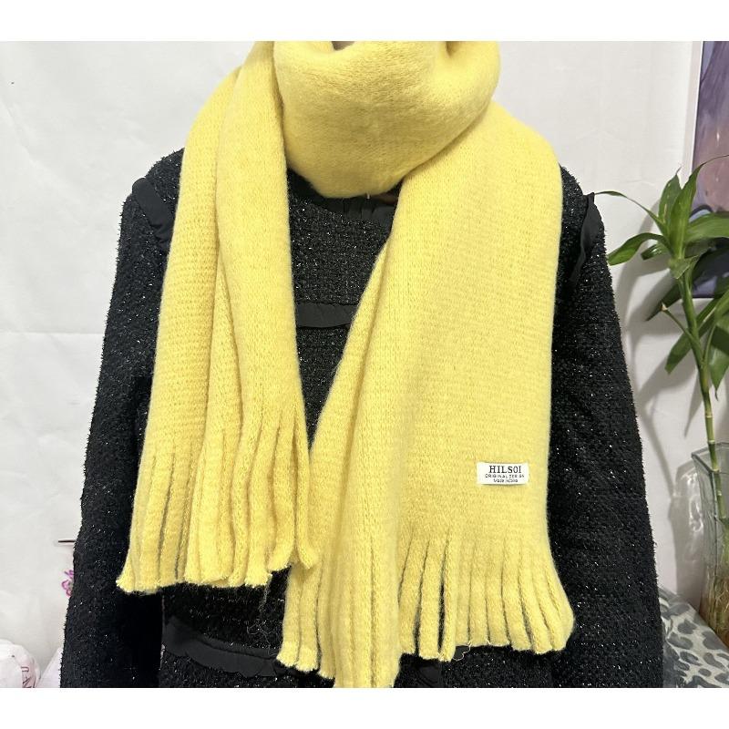 Solid Color Tassel Soft Waxy Plush Scarf for Women Autumn and Winter Plus Velvet Thickened Versatile Couple Student Warm Scarf