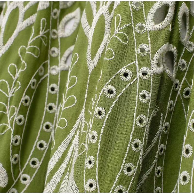 Printed Hollow Out Sling Women Dress Elegant Green Sleeveless Backless High Waist Dresses Female Summer Lady Beach Robe