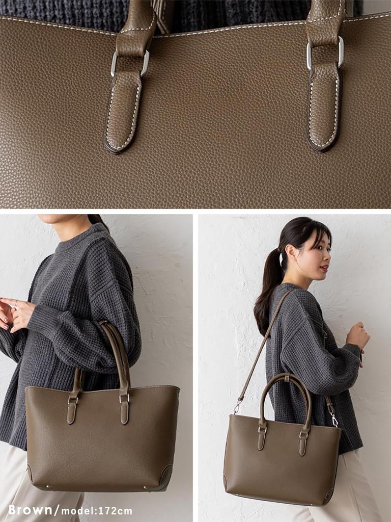 VITAFELICE Women's Square Business 2-Way Tote Bag (sib-20059p) (Brown)