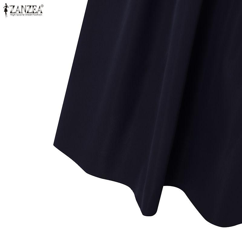 ZANZEA Women Casual Round Neck 3/4 Sleeve Elegant A-Line Dress