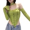 Sexy Wrapped Chest Strap Long Sleeve Blouse Slim Fit Cropped Top Ladies Halter Camisole Fashion