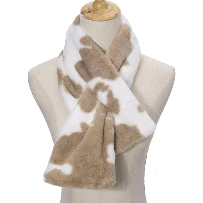 

New Fashion Winter Black White Pink Faux Fur Cow Scarf For Women Ladies Scarves хаки