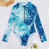 One-piece Long-sleeved Printed Zip-up Swimsuit
