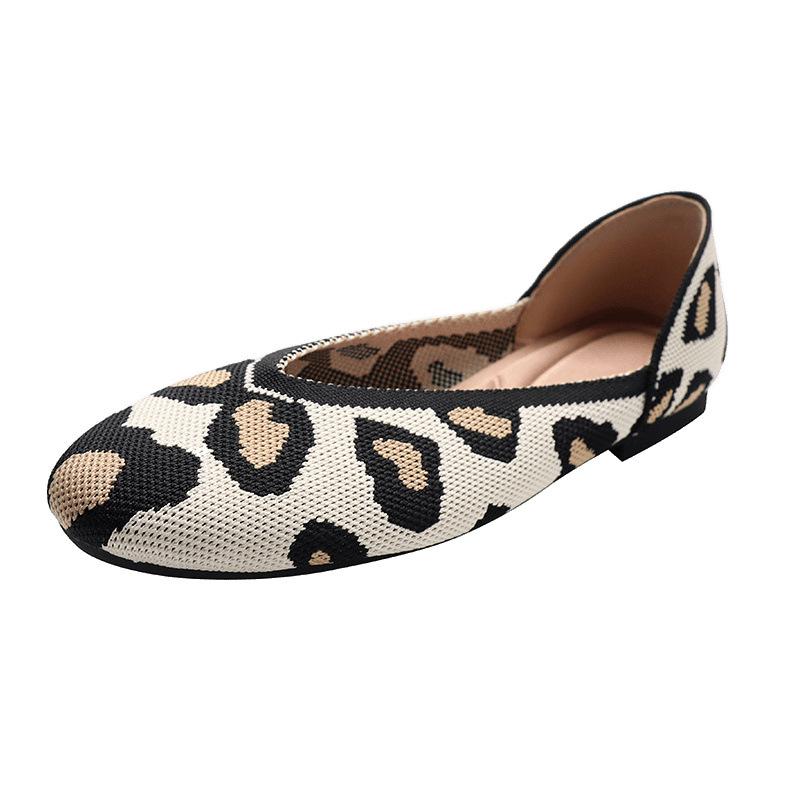 Spring and Autumn Flying Knitted Single Shoes Doudou Shoes Pregnant Women's Round Head Flat Bottom Pointed Head Women's Knitted Flying Thread Egg Roll