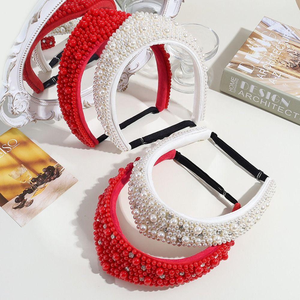 Elegant Velvet Crown Headband Baroque Elastic Sponge Hairband Classical European American Style Pearl Rhinestone Hair Hoop