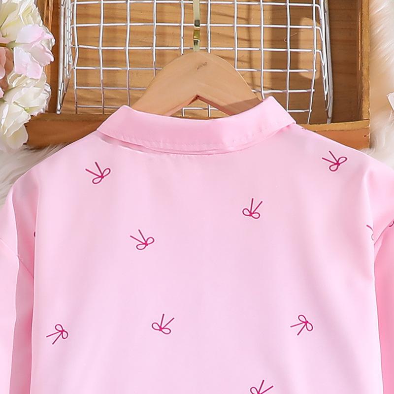 Girls Suit Burst Children's Clothing Spring, Summer Autumn Sunscreen Suit New Children's Long-sleeved Shirt + Wide-legged Trousers 2pcs