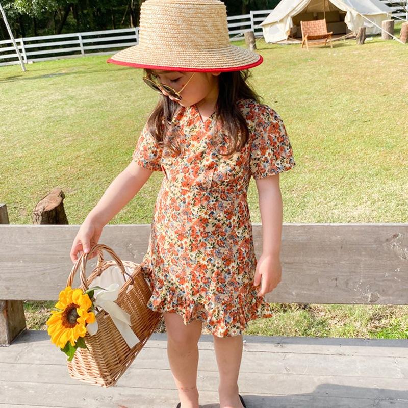 

Детские хлопковые платья Bobra с цветочным принтом для девочек, летняя одежда для девочек, пасторальное платье с короткими рукавами 9