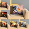 Ukiyoe Cushion Cover Soft Reversible  Durable Pillow Cover  MultiScene Use for Home  Car Daily Comfort