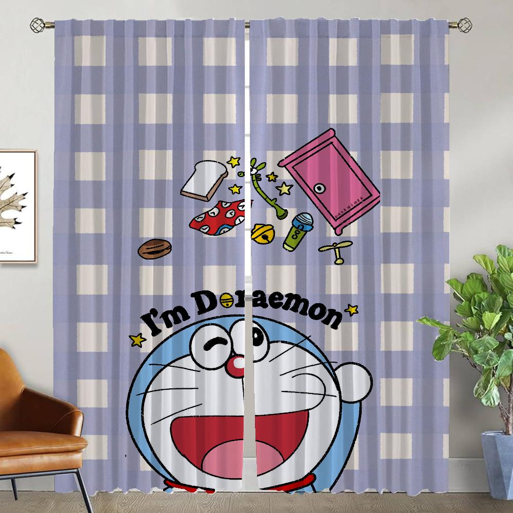 

Window Curtain Room Panel Doraemones Shades Living Curtains Camera Partition Halloween Decoration Kitchen Modern Polyester Washable Great Ready W100*H130(CM)-Hooks&2PCS