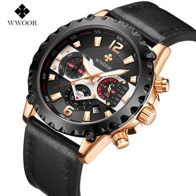 Relojes de Hombre con Correa de Cuero WWOOR Relojes Casuales de Negocios para Hombre Relojes de Cuarzo de Moda Impermeables para Hombre