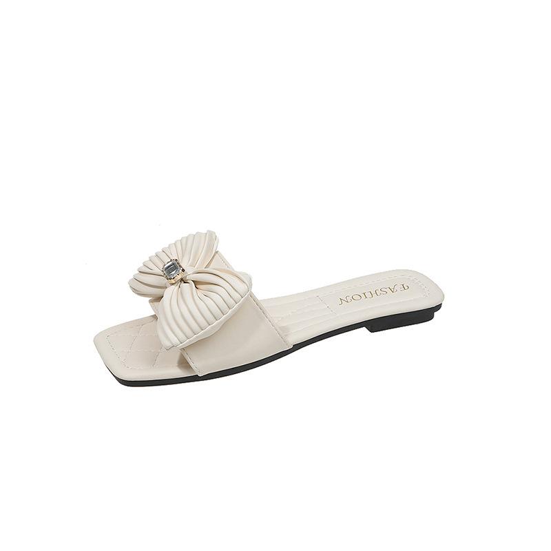 Large Size Flat-bottomed Slippers Women's Summer New Bow Versatile Fashion Drag Outer Wear Women's Drag Tide
