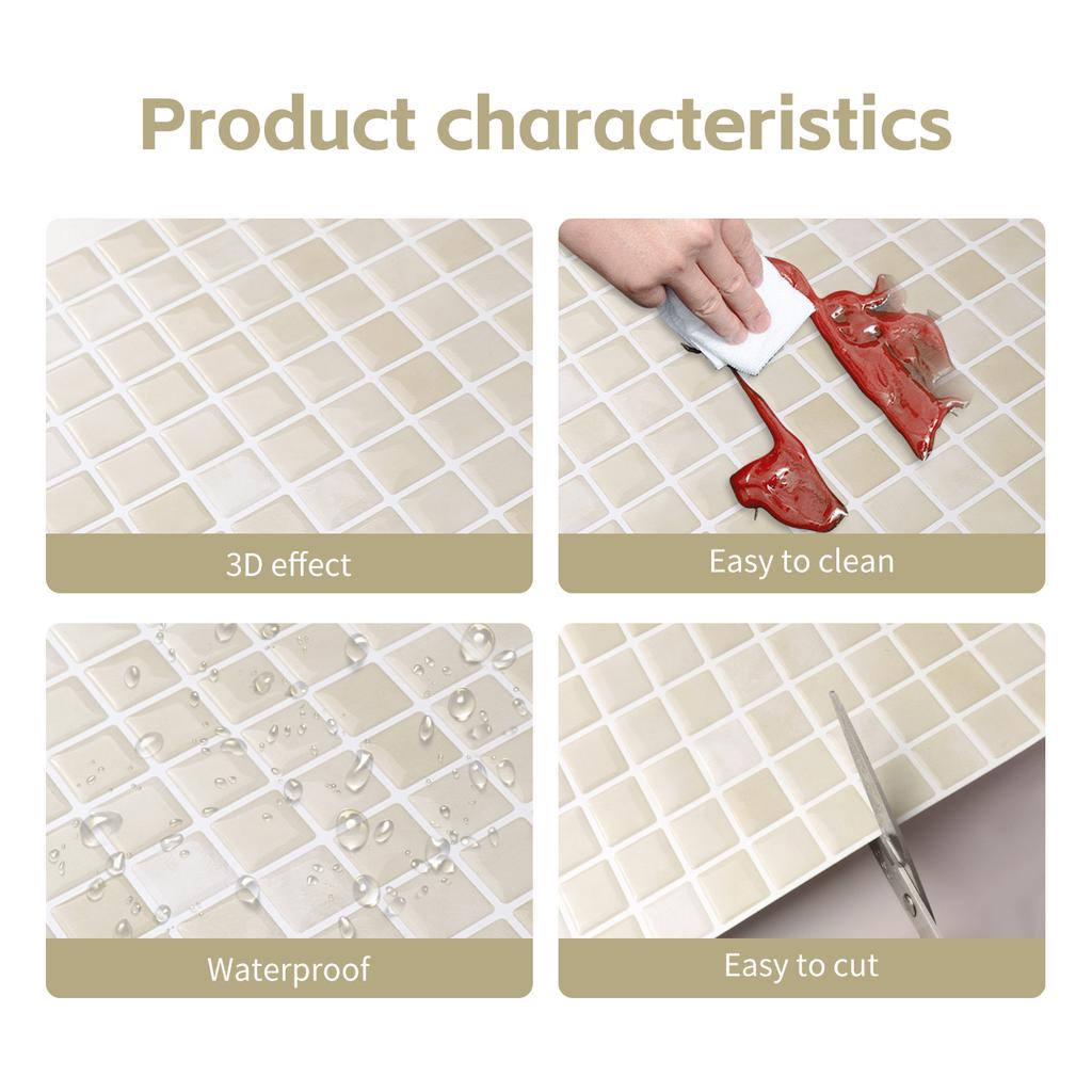 10x10 tumx10 st 3D Mosaik Vinyl Stänkskyddsplattor, Självhäftande Dra av och Klistra Subway Kakelklistermärken Klistra på Väggkakel