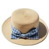 Fine-woven blue plaid bow straw hat women's new summer French seaside sunshade, sun-proof and breathable hat