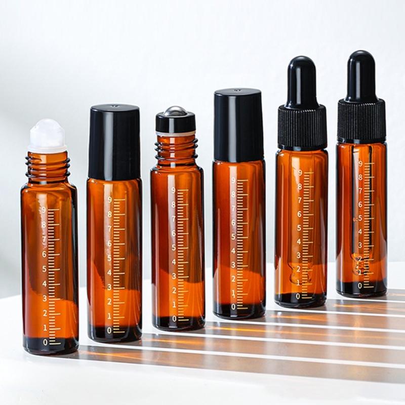 Essential Oil Roller Bottles 10ml Dropper Bottles Amber Glass Roller Bottles with Caps for Travel Glass Roll on Bottles